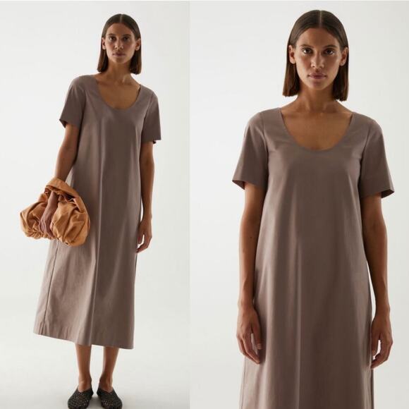 COS Long Cotton A-Line Column Maxi Dress size 8 Medium Mole Gray - Picture 3 of 13